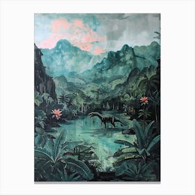 Dinosaur In A Paradise Landscape Painting 1 Canvas Print