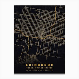 Edinburgh Indiana USA Black And Gold Map Canvas Print