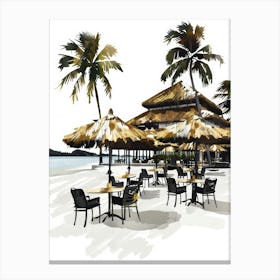 Watercolor Sketch Of A Beach Restaurant Canvas Print