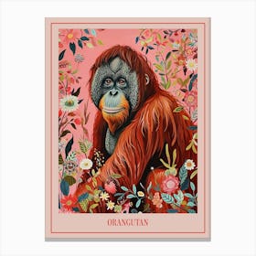 Floral Animal Painting Orangutan 1 Poster Canvas Print