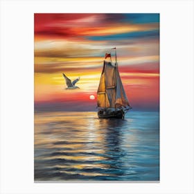 Sailboat At Sunset 2 Canvas Print