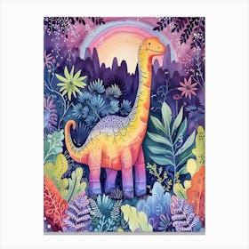 Rainbow Amargasaurus Dinosaur Illustration 1 Canvas Print