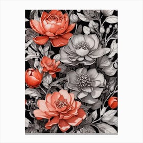 Red Roses On Black Background Canvas Print