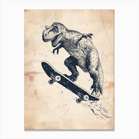 Vintage Pachycephalosaurus Dinosaur On A Skateboard 1 Canvas Print
