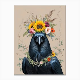 Crow With Sunflowers Canvas Print