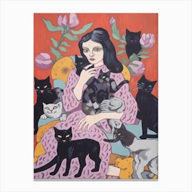 Cat Lady With Black Cats 1 Canvas Print