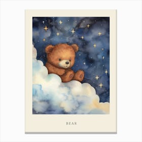 Baby Bear 2 Sleeping In The Clouds Nursery Poster Canvas Print