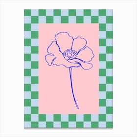 Modern Checkered Flower Poster Blue & Pink 3 Canvas Print