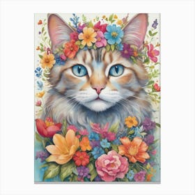 Kitty With Flowers Canvas Print