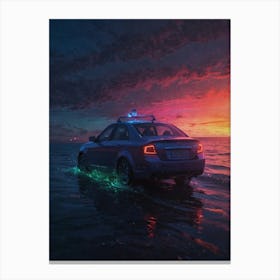Car In The Ocean At Sunset Canvas Print