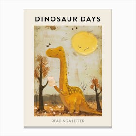 Reading A Letter Dinosaur Poster Canvas Print