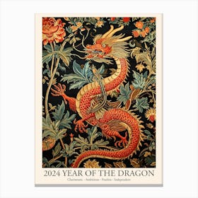 Lunar Year Of The Dragon 2024 Dragon Art Chinese Zodiac With Flowers Canvas Print