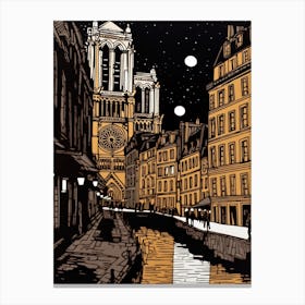 Paris France Linocut Illustration Style 3 Canvas Print