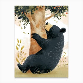 American Black Bear Scratching Its Back Against A Tree Storybook Illustration 4 Canvas Print
