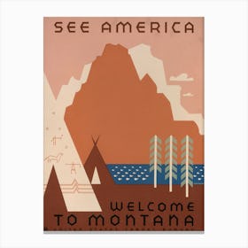 See America Welcome To Montana Vintage Travel Canvas Print