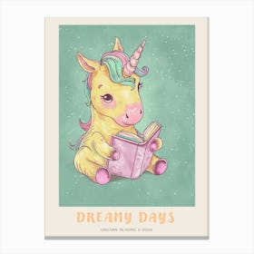 Pastel Storybook Style Unicorn Reading A Book 1 Poster Canvas Print