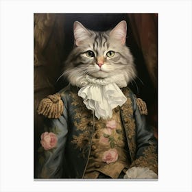 Royal Rococo Style Blue & Gold Cat 1 Canvas Print