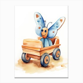 Baby Butterfly On Toy Car, Watercolour Nursery 0 Canvas Print