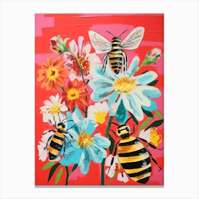 Colour Burst Floral Bees 3 Canvas Print