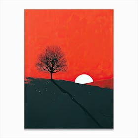 Sunset With A Tree, Minimalism Canvas Print