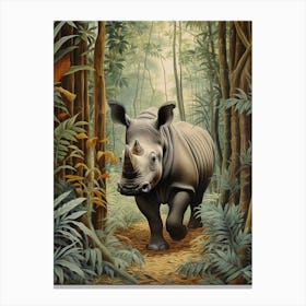 Blue Tones Of A Rhino Walking Through The Forest 3 Canvas Print