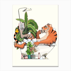 Tiger Reading In The Bath Canvas Print