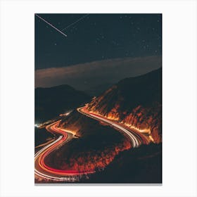 Long Exposure Of A Highway At Night Canvas Print