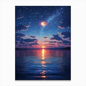 Moon And Stars In The Sky 5 Canvas Print