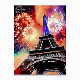 Fireworks Over The Eiffel Tower, Happy New Year 2025 Canvas Print