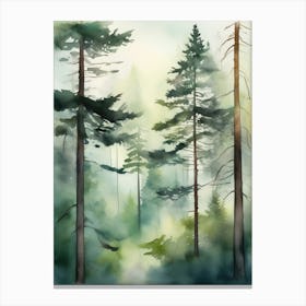 Appalachian Mountains of Misty Pines Watercolor Print of Evergreen Forest..129 Canvas Print