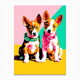 'Basenji Pups' , This Contemporary art brings POP Art and Flat Vector Art Together, Colorful, Home Decor, Kids Room Decor, Animal Art, Puppy Bank - 7th Canvas Print