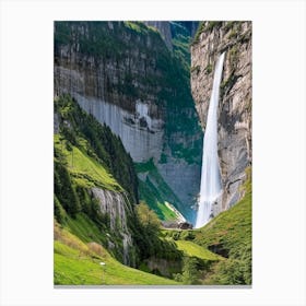 Lauterbrunnen Valley Waterfalls, Switzerland Realistic Photograph (2) Canvas Print