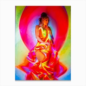 Neon Hallucination Style Portrait Of A Woman Airbrush Technique Highlights Her Fluid Abstractly Sh Canvas Print