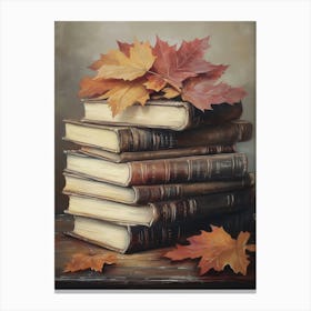 Autumn Leaves On Stack Books Canvas Print