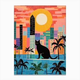 Miami, United States Skyline With A Cat 1 Canvas Print