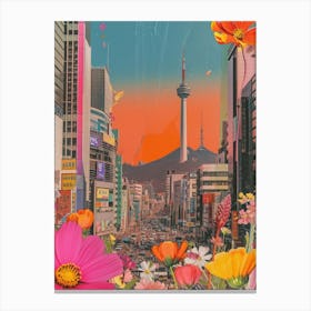 Seoul   Floral Retro Collage Style 1 Canvas Print