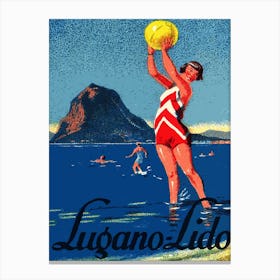 Lugano Lido, Girl With a Beach Ball Canvas Print