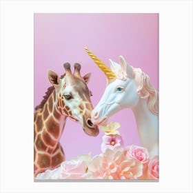 Toy Unicorn & Giraffe Pastel Canvas Print