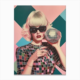Cool Girl With Glasses Holding A Disco Ball Canvas Print