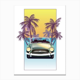 Vintage Sports Car With Palm Trees Canvas Print