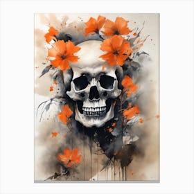 Abstract Skull Orange Flowers Painting (2) Canvas Print