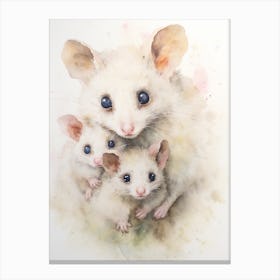 Light Watercolor Painting Of A Mother Possum 1 Canvas Print