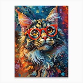 A Maine Coon Cat With Glasses Canvas Print