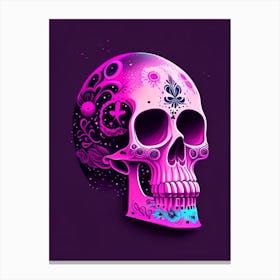 Skull With Cosmic Themes Pink 3 Mexican Canvas Print