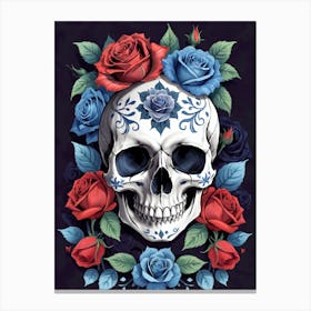Sugar Skull Girl With Roses Painting (24) Canvas Print