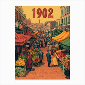 Aihrgdesign A Retro Poster Of A Lively 1902 Open Air Marketpl 34b9948d Cdd7 457b 96c9 B7a9726f1908 3 Canvas Print