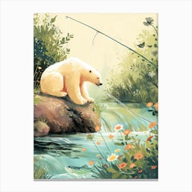 Polar Bear Fishing In A Stream Storybook Illustration 3 Canvas Print