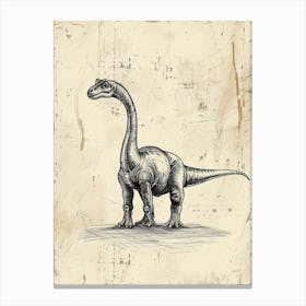 Edmontosaurus Dinosaur Black Ink & Sepia Illustration 3 Canvas Print