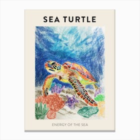 Sea Turtle On The Ocean Floor Pencil Doodle Poster 3 Canvas Print