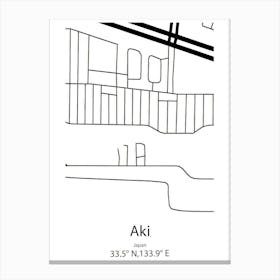 Aki,Japan Minimalist Map Canvas Print